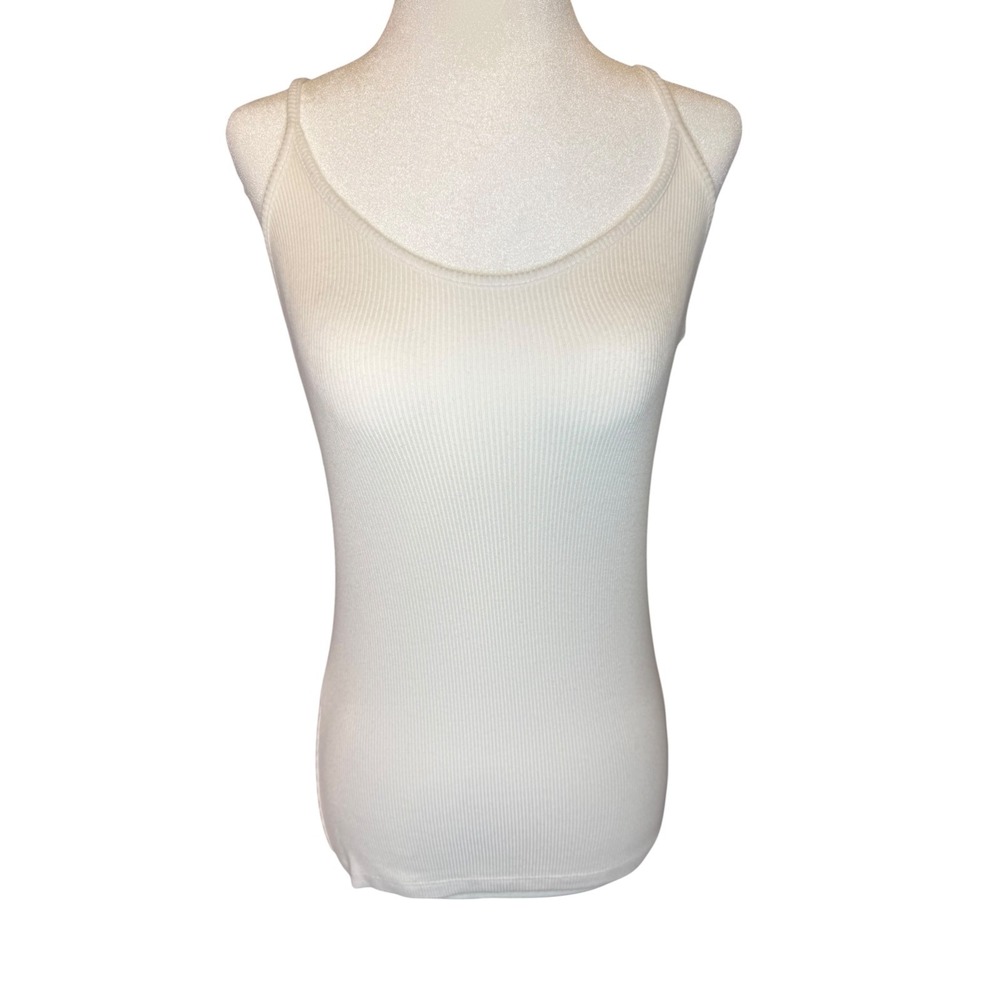 Goldie Lewinter‎ Womens White Ribbed Modal Spaghetti Strap Tank Top Size XS